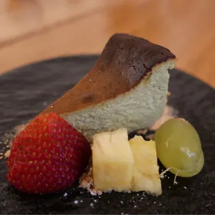 Homemade green tea cheesecake was decadent