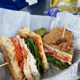 a sandwich in a basket