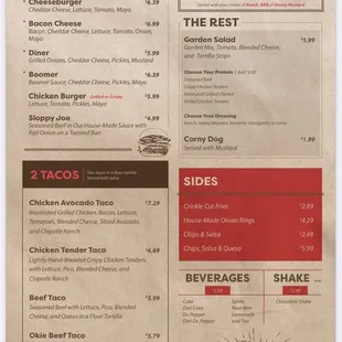 the menu for the restaurant