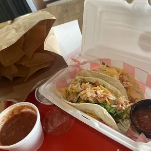 Chicken Avocado Tacos w/ chips and salsa