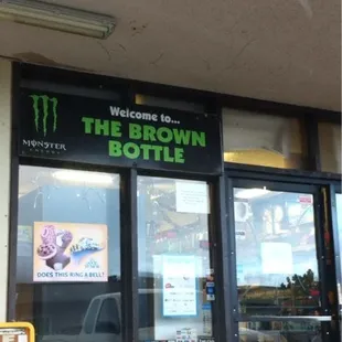 the entrance to the brown bottle