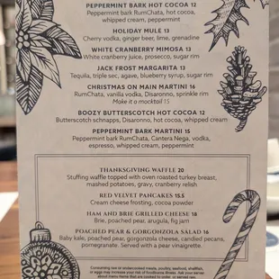 Holiday drink menu