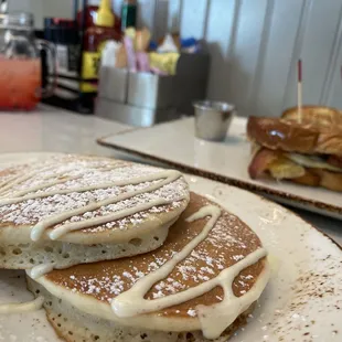 Side of pancakes with cream cheese