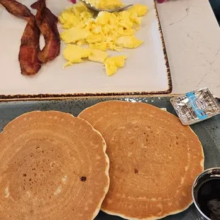 Classic pancakes eggs and bacon