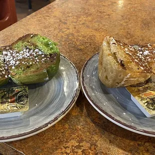 two plates of food on a table