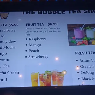 Bubble tea menu