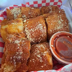 Deep fried pepperoni rolls