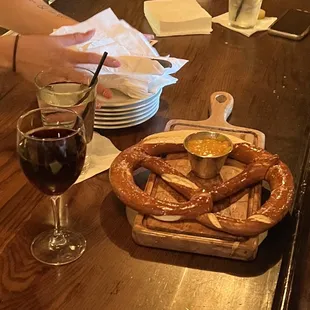 Giant pretzel with green Chile cheese dip