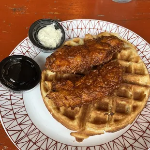 Chicken and waffle in classic spice level