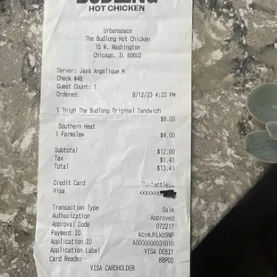 a receipt on a table