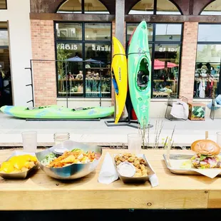 Cheddar Tots, Salad w/ Chicken, Fried Okra, Viking Burger