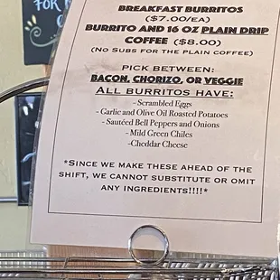 Menu- burritos