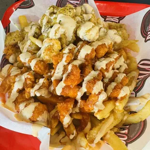 Buffalo fries, Buffalo sauce and lemon pepper
