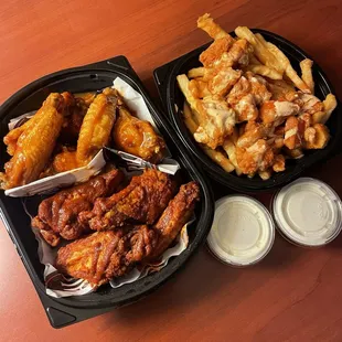 Traditional Wings (Atomic Hot &amp; Mango Habanero) and Buffalo Fries