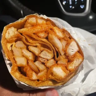 A Cali burrito with "extra chicken".