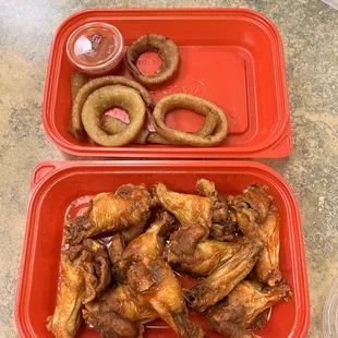 I ordered a side of onion rings and this is what I got. Wings were ok. Not like I was expecting.