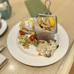 Calamari, eggs benedict