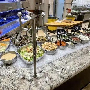 a variety of food items on a counter