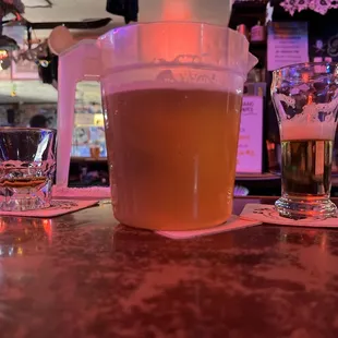Large beer and whiskey