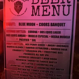 Beer Menu