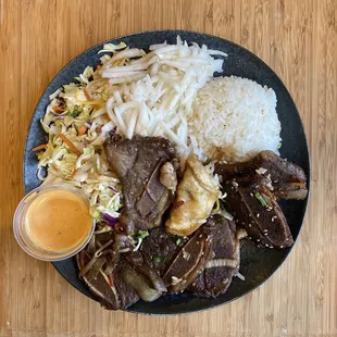 Kalbee Korean Short ribs has 6 pieces, lots more food when you put it on a plate