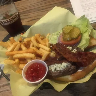 $8 burger of the day, Bacon Blue Cheese burger with fries.  Delicious!