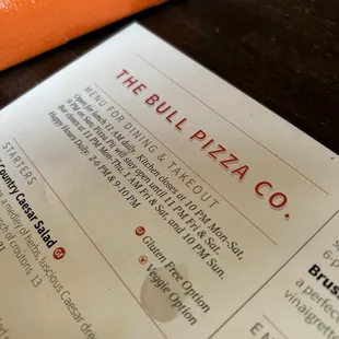 Top of the menu