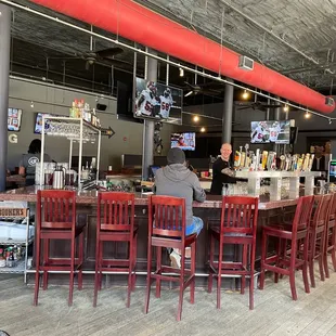 a bar with people sitting at it