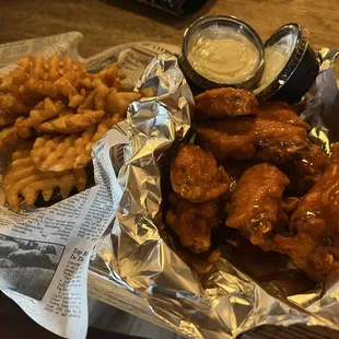Seasoned Waffle Fries and Wings