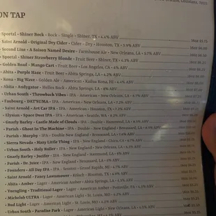 Drink menu