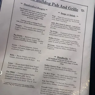 Menu as of April 2022