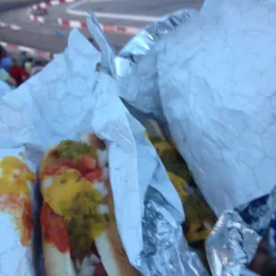 $1 hot dogs with every color of the spectrum!