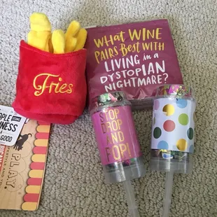 Cute, squeaky fries toy for my pups, confetti pops for my daughter and a funny gift for a friend. (All 70% off... seriously, get over here!)