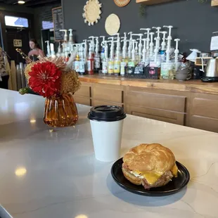 S'mores latte &amp; bacon egg cheese croissant