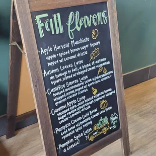 a menu on a chalkboard