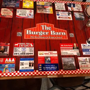 a table covered in stickers