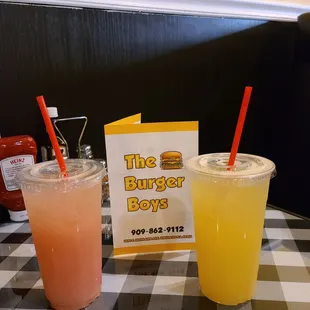two drinks on a checkered table