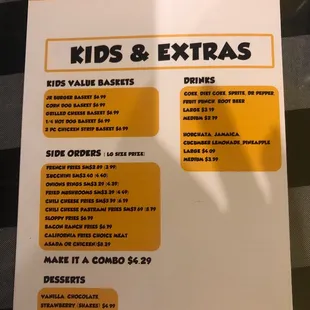 Kids and side item menu
