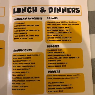 Lunch's and dinner menu