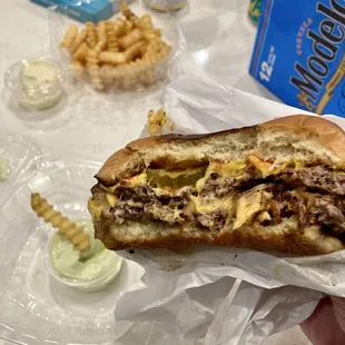 Double Patty Cheeseburger, crinkle fries, garlic Mayo