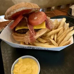 a plate of fries and a sandwich