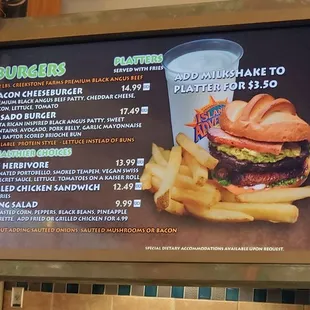 menu, burgers