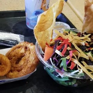 Onion Rings ($4.99) &amp; Spring Salad ($9.99)