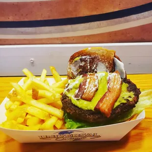 Casado Burger Platter, FAV burger, black beans with bacon is an delicious combination!