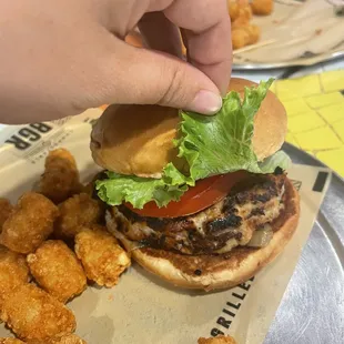 Char on the Turkey burger.