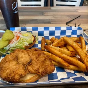 Crispy Chicken sandwich with fries