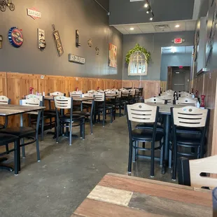 One side of the interior dining room.