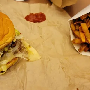 Double smash burger with pepper jack cheese. The food is great, not your typical burger place you can actually taste the other ingredients.