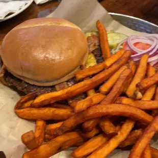 a plate of fries and a burger