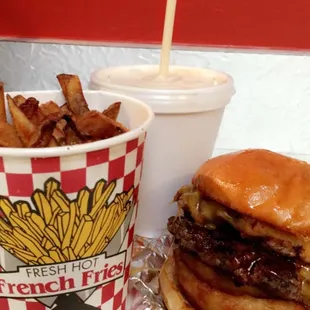 Joey burger, fries, small shake.